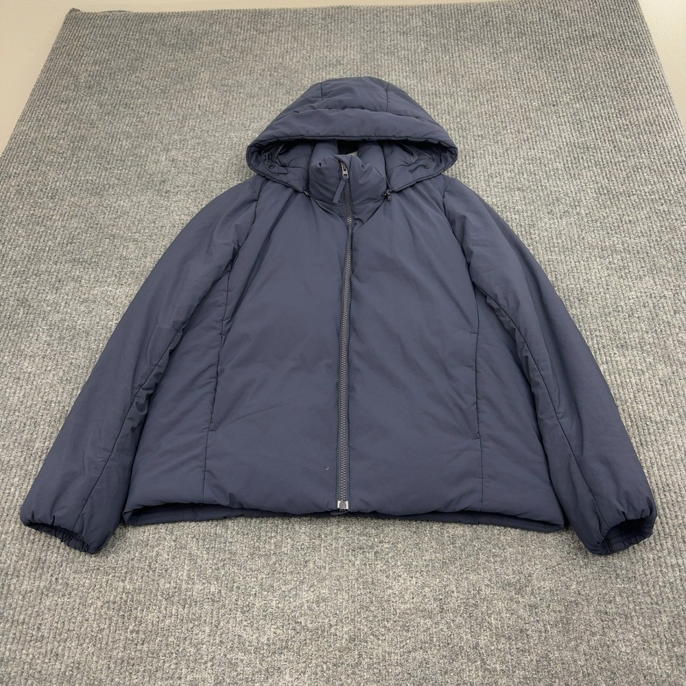 Uniqlo‎ Puffer Jacket Mens M Navy Blue Down Fill Hooded Hybrid Winter Coat
